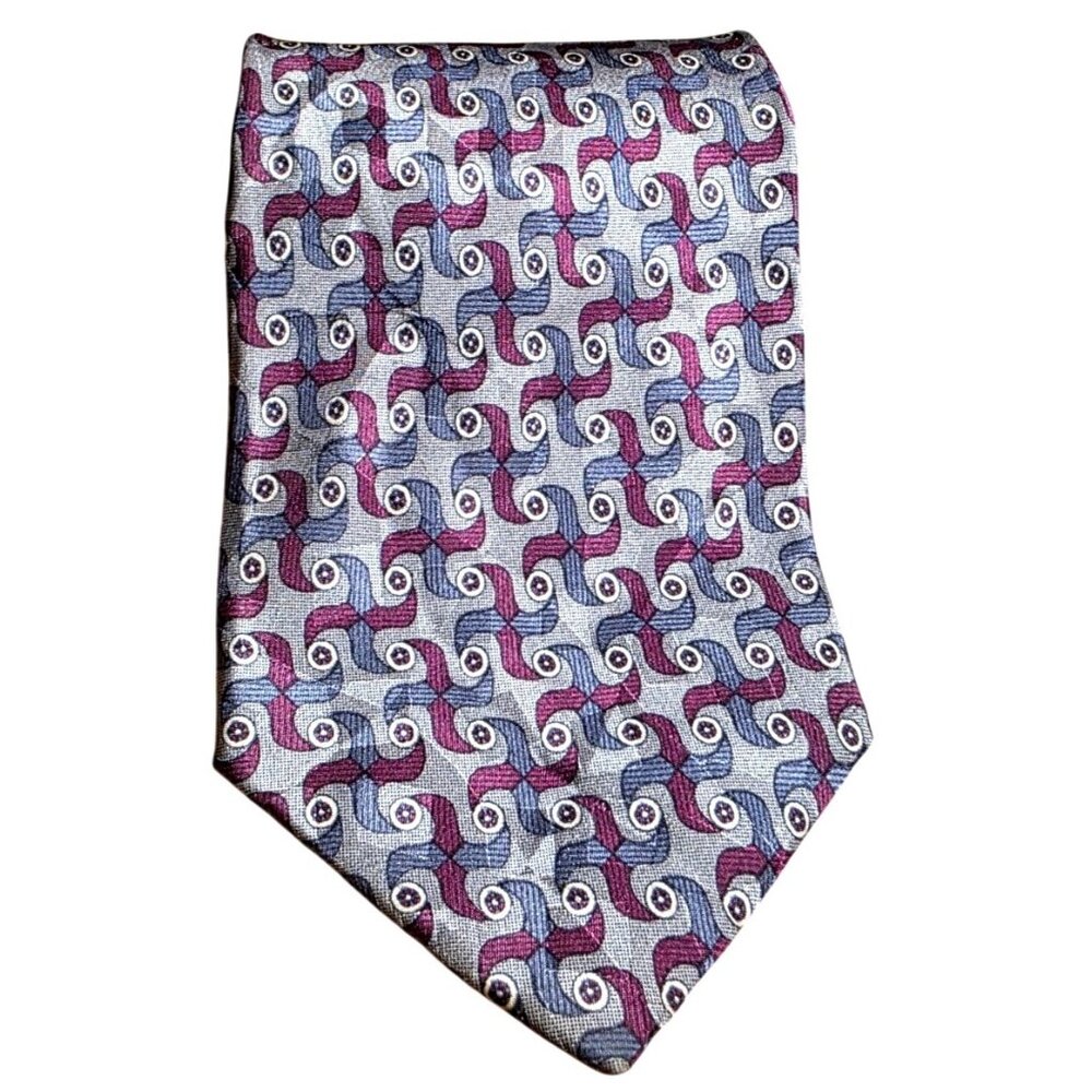 Vintage Necktie‎ Ron Chereskin 100% Silk Geometric Red & Blue Swirl Design Mens